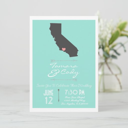 Aqua Colored Ventura California Wedding Invitation | Zazzle