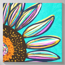 Aqua Colour Burst Sunflower Painting