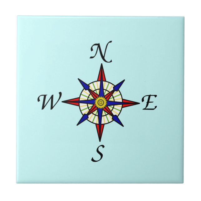 Aqua Compass Rose Ceramic Tile (Front)