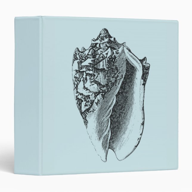 Aqua Conch Shell 3 Ring Binder (Front/Spine)