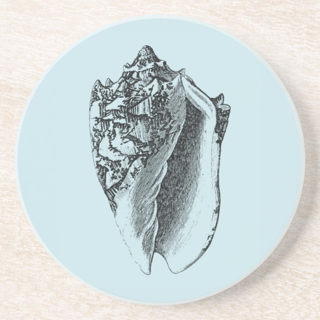 Aqua Conch Shell Drink Coaster (Front)