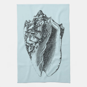 Aqua Conch Shell Kitchen Towel