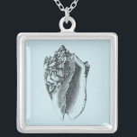 Aqua Conch Shell Silver Plated Necklace<br><div class="desc">In this vivid image, you can see in black and white most natural and unique style of the Conch shell up close. This unique type of art has black shading to accent the rough edges of this sea shell. Get this conch shell with an aqua background on your product today....</div>