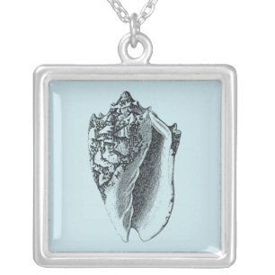Aqua Conch Shell Silver Plated Necklace
