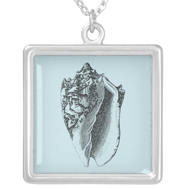 Aqua Conch Shell Silver Plated Necklace (Front)
