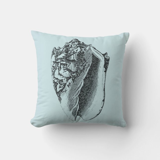 Aqua Conch Shell Throw Pillow (Front)