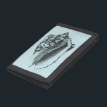 Aqua Conch Shell Trifold Wallet<br><div class="desc">In this vivid image, you can see in black and white most natural and unique style of the Conch shell up close. This unique type of art has black shading to accent the rough edges of this sea shell. Get this conch shell with an aqua background on your product today....</div>