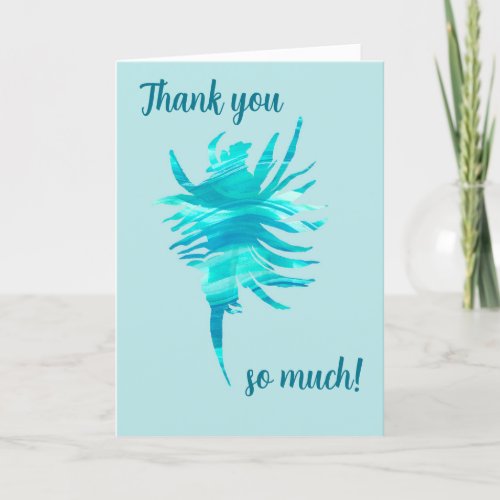 Aqua conch shell wave_silhouette watercolor_custom thank you card