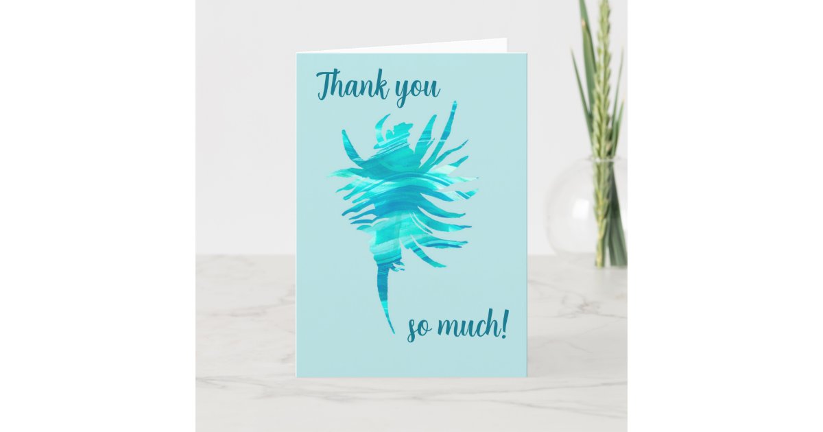 Aqua conch shell wave-silhouette watercolor-custom thank you card | Zazzle