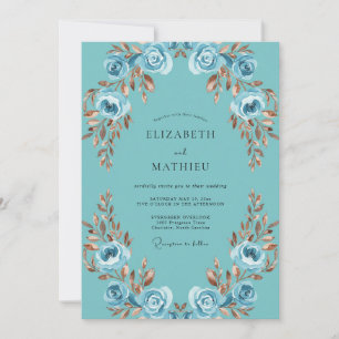 Aqua Copper Petal Wedding Invitation