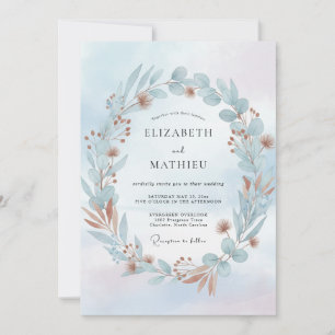 Aqua Copper Wreath Wedding Invitation