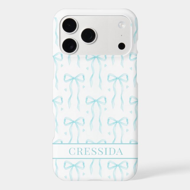 Aqua Coquette Bows Monogrammed Case-Mate iPhone Case (Back)