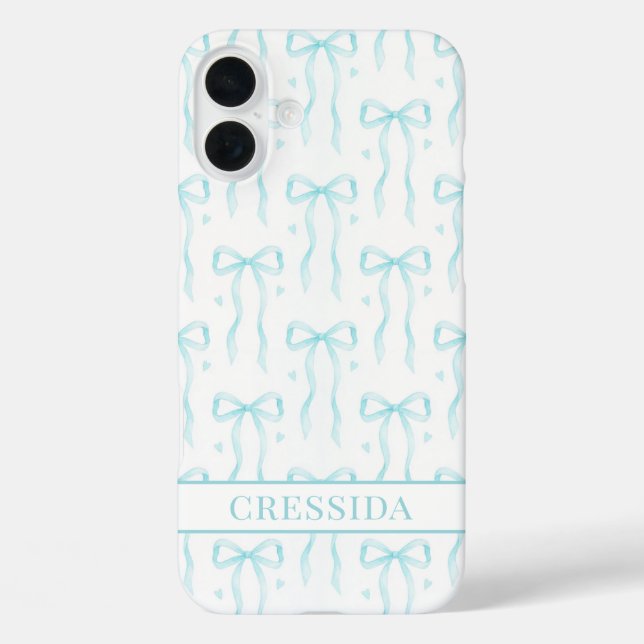 Aqua Coquette Bows Monogrammed Case-Mate iPhone Case (Back)
