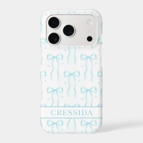 Aqua Coquette Bows Monogrammed iPhone 17 Pro Case