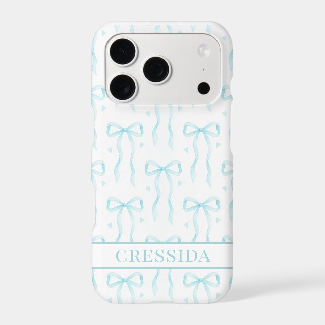 Aqua Coquette Bows Monogrammed Case-Mate iPhone Case (Back)
