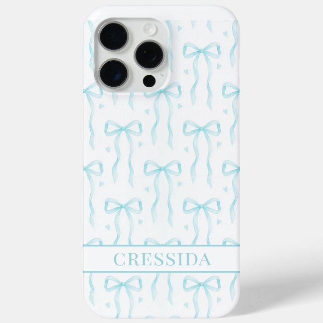 Aqua Coquette Bows Monogrammed Case-Mate iPhone Case (Back)