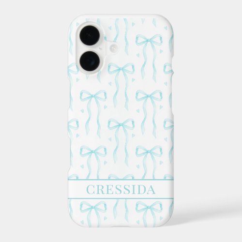 Aqua Coquette Bows Monogrammed iPhone 17 Case