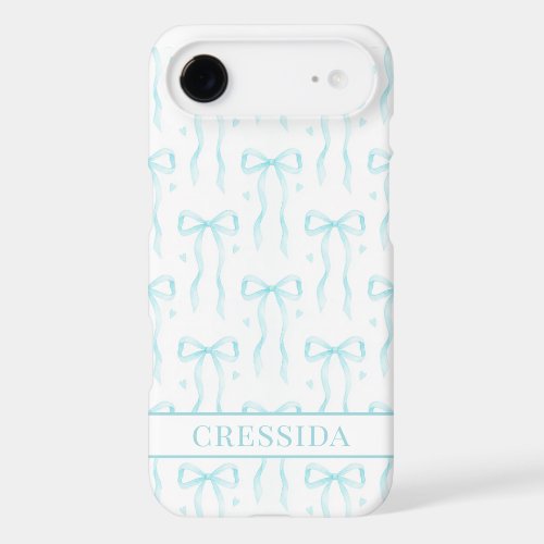 Aqua Coquette Bows Monogrammed iPhone 17 Air Case