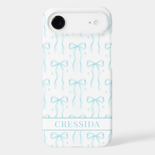 Aqua Coquette Bows Monogrammed Case-Mate iPhone Case (Back)