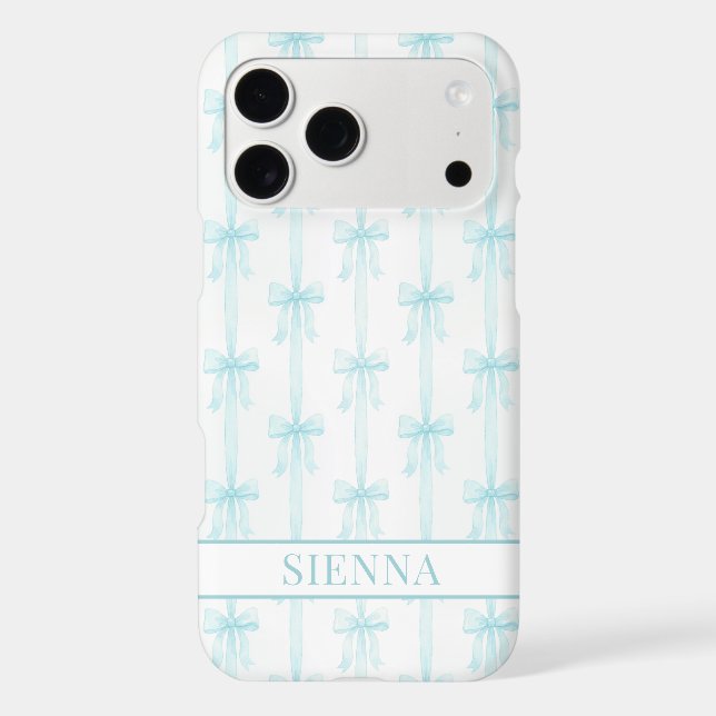 Aqua Coquette Bows Striped Monogrammed Case-Mate iPhone Case (Back)