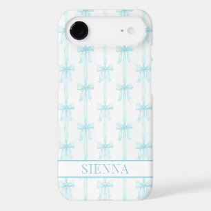 Aqua Coquette Bows Striped Monogrammed iPhone 17 Air Case