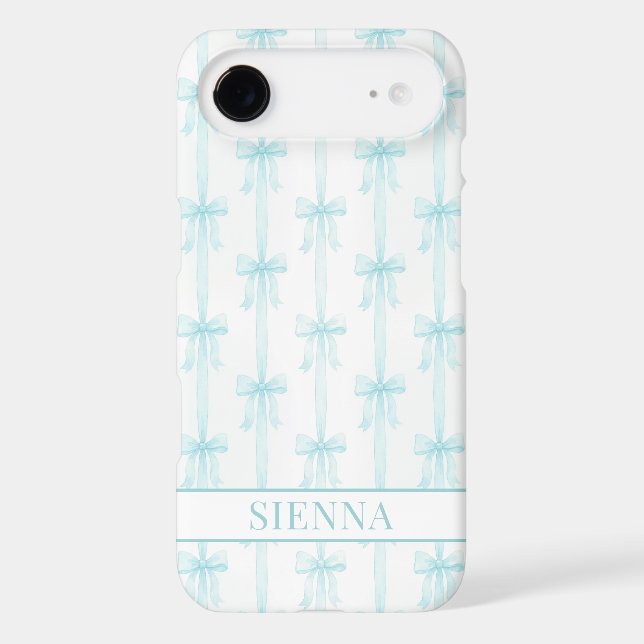Aqua Coquette Bows Striped Monogrammed Case-Mate iPhone Case (Back)