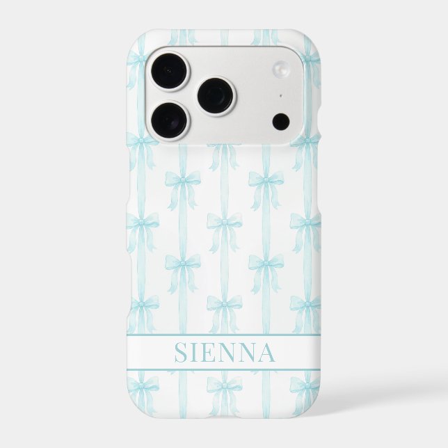 Aqua Coquette Bows Striped Monogrammed Case-Mate iPhone Case (Back)