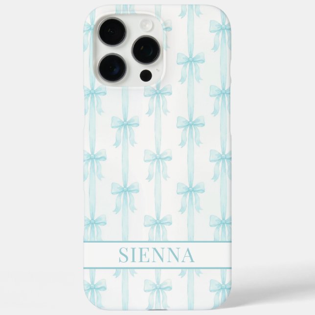 Aqua Coquette Bows Striped Monogrammed Case-Mate iPhone Case (Back)
