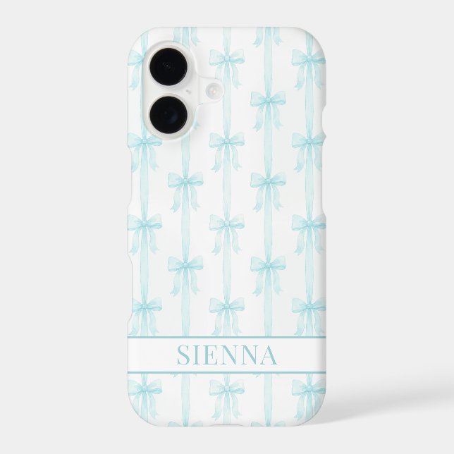 Aqua Coquette Bows Striped Monogrammed Case-Mate iPhone Case (Back)