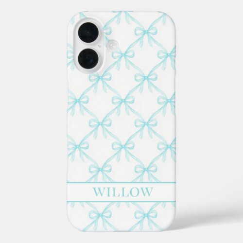 Aqua Coquette Watercolor Bows iPhone 16 Case