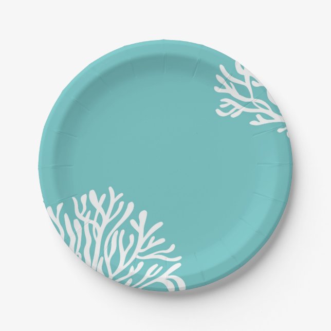 Aqua Coral Beach Paper Plates (Front)