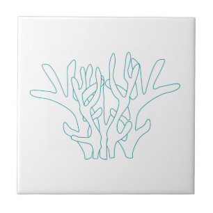 Aqua Coral Branch White Ceramic Tile