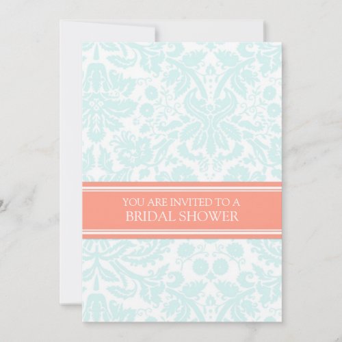 Aqua Coral Damask Bridal Shower Invitation