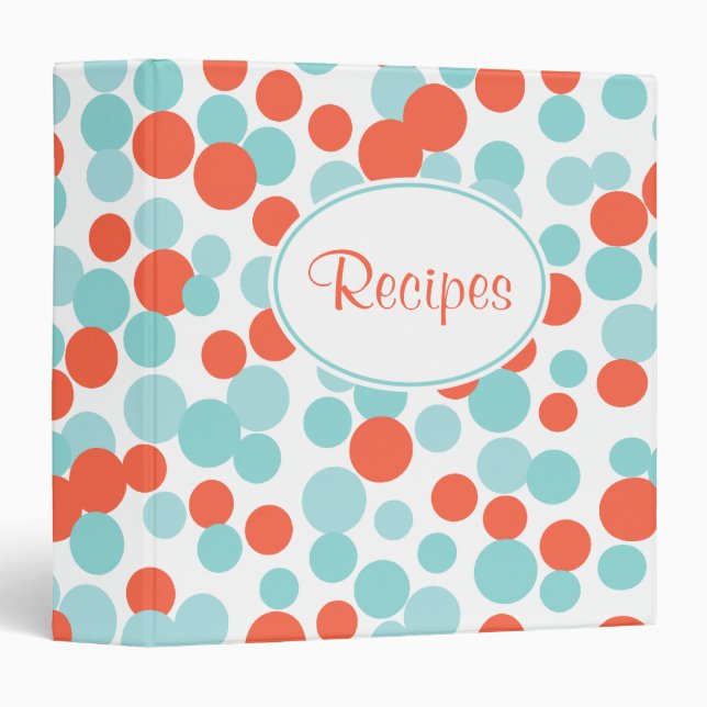 Aqua Coral Dots Recipe Binder (Front/Spine)
