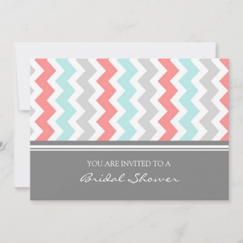 Aqua Coral Gray Chevron Bridal Shower Invitation
