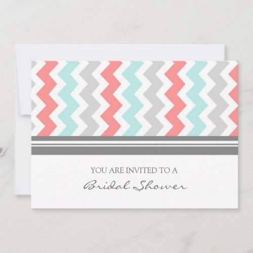 Aqua Coral Gray Chevron Bridal Shower Invitation
