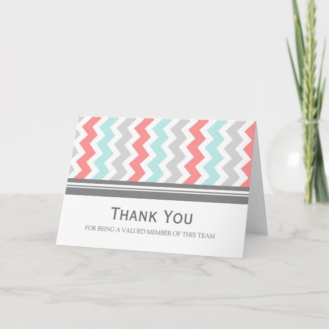 Aqua Coral Gray Chevron Employee Appreciation Card (Front)