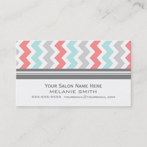 Customizable Aqua Coral Grey Chevron Salon Appointment Cards Business Card Templates