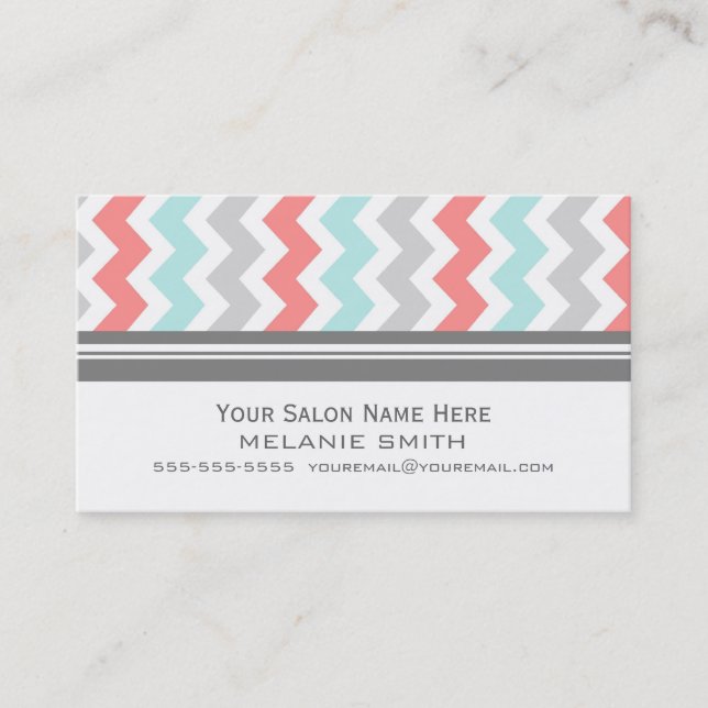Aqua Coral Grey Chevron Salon Appointment Cards (Front)