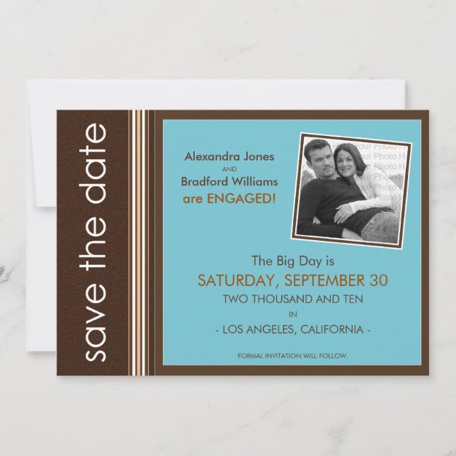 Aqua-Coral Modern Speckled Texture Save the Date (Front)