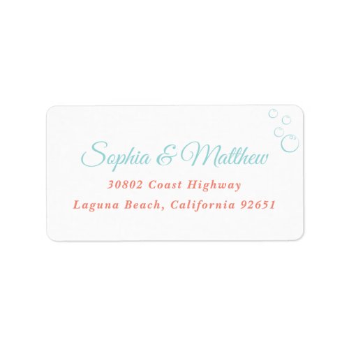 Aqua  Coral Ocean Bubbles Return Address Label