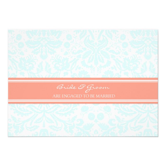 Aqua Coral Pattern Engagement Party Invitations