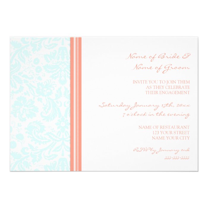 Aqua Coral Pattern Engagement Party Invitations