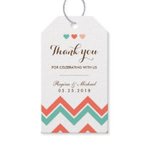 Aqua Coral Red Chevron Pattern Wedding Gift Tag