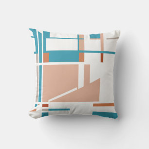 Aqua Coral Rust Geometric MCM Inspired Design Throw Pillow