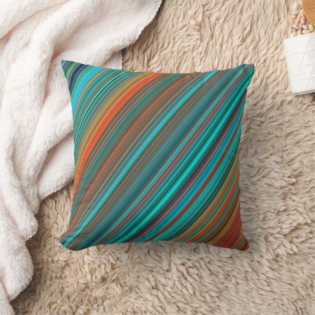 Aqua coral striped throw pillow (Blanket)
