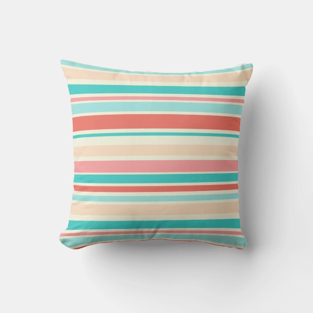 Aqua Coral Stripes Throw Pillow (Front)