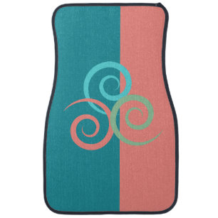 Aqua & Coral with a Design in Middle Car Mat