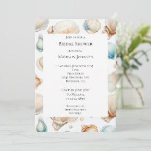 Aqua Cream Beach Shells Bridal Shower Invitation