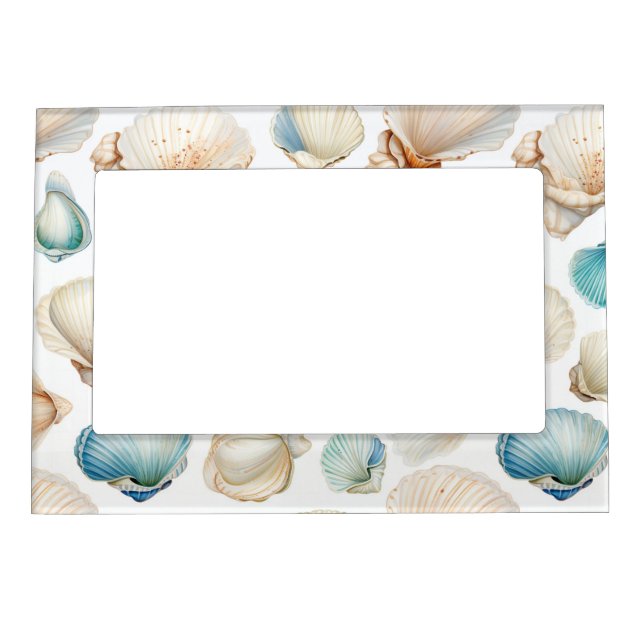 Aqua Cream Beach Shells Bridal Shower Magnetic Frame (Front)